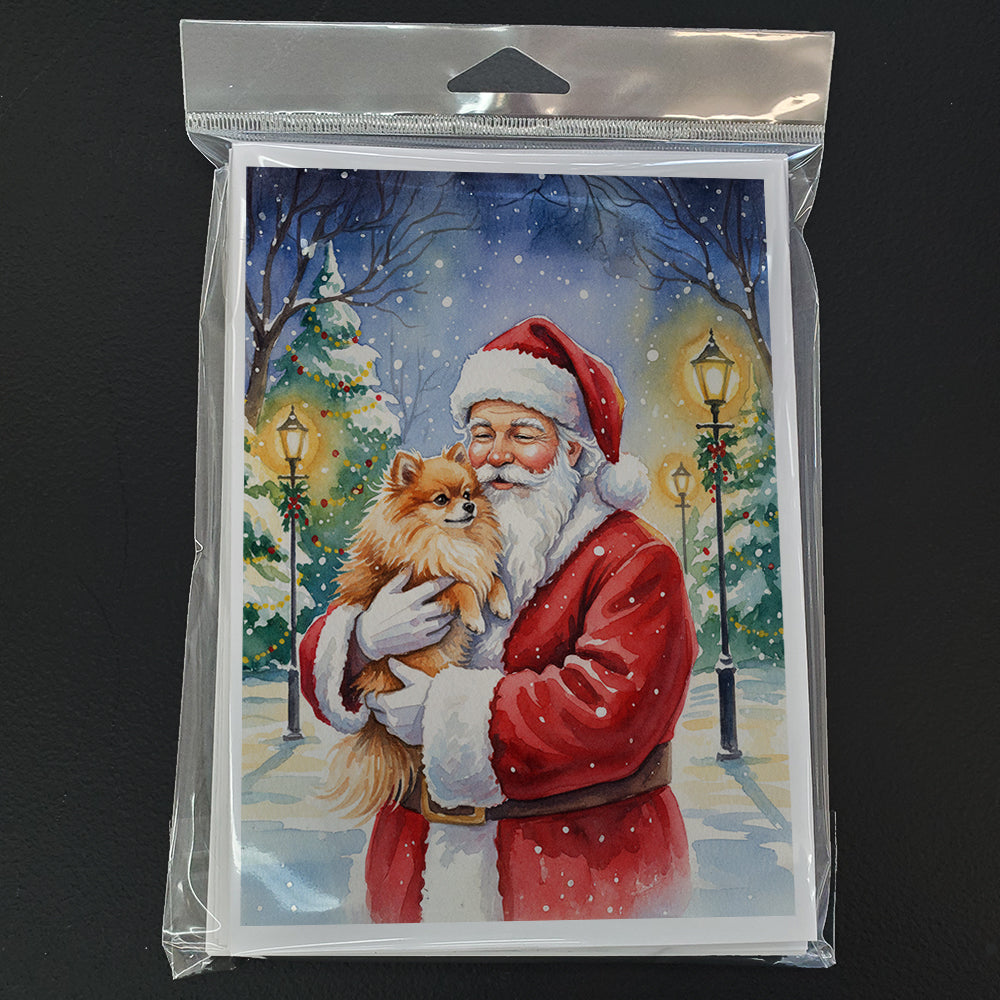 Pomeranian with Santa Claus Greeting Cards Pack of 8