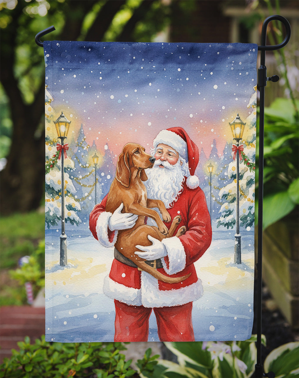 Redbone Coonhound with Santa Claus Garden Flag