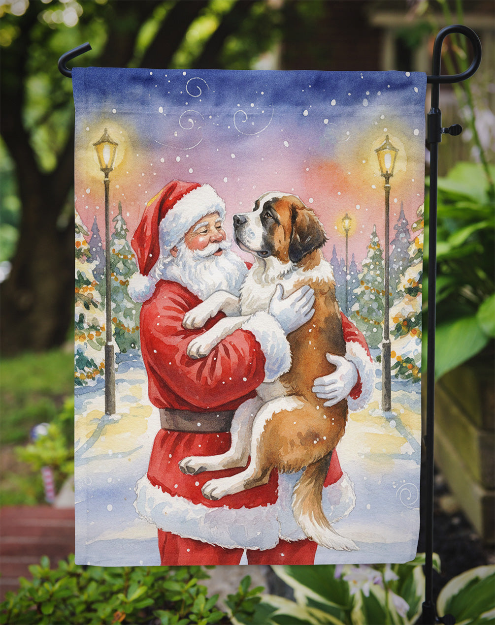 Saint Bernard with Santa Claus Garden Flag