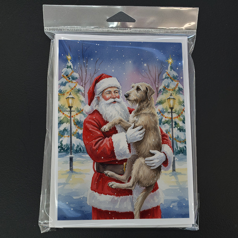 Scottish Deerhound with Santa Claus Greeting Cards Pack of 8