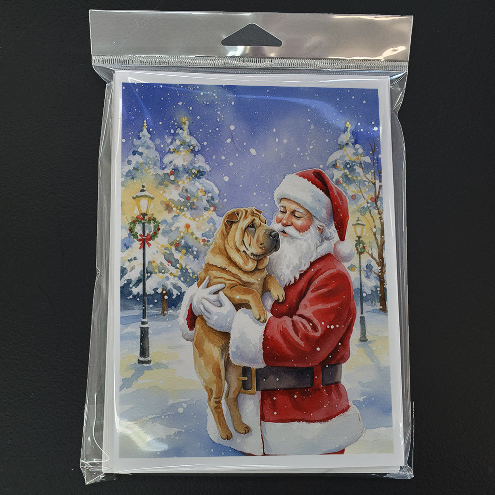Shar Pei with Santa Claus Greeting Cards Pack of 8