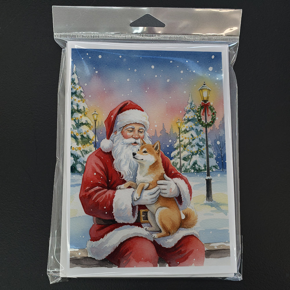 Shiba Inu with Santa Claus Greeting Cards Pack of 8