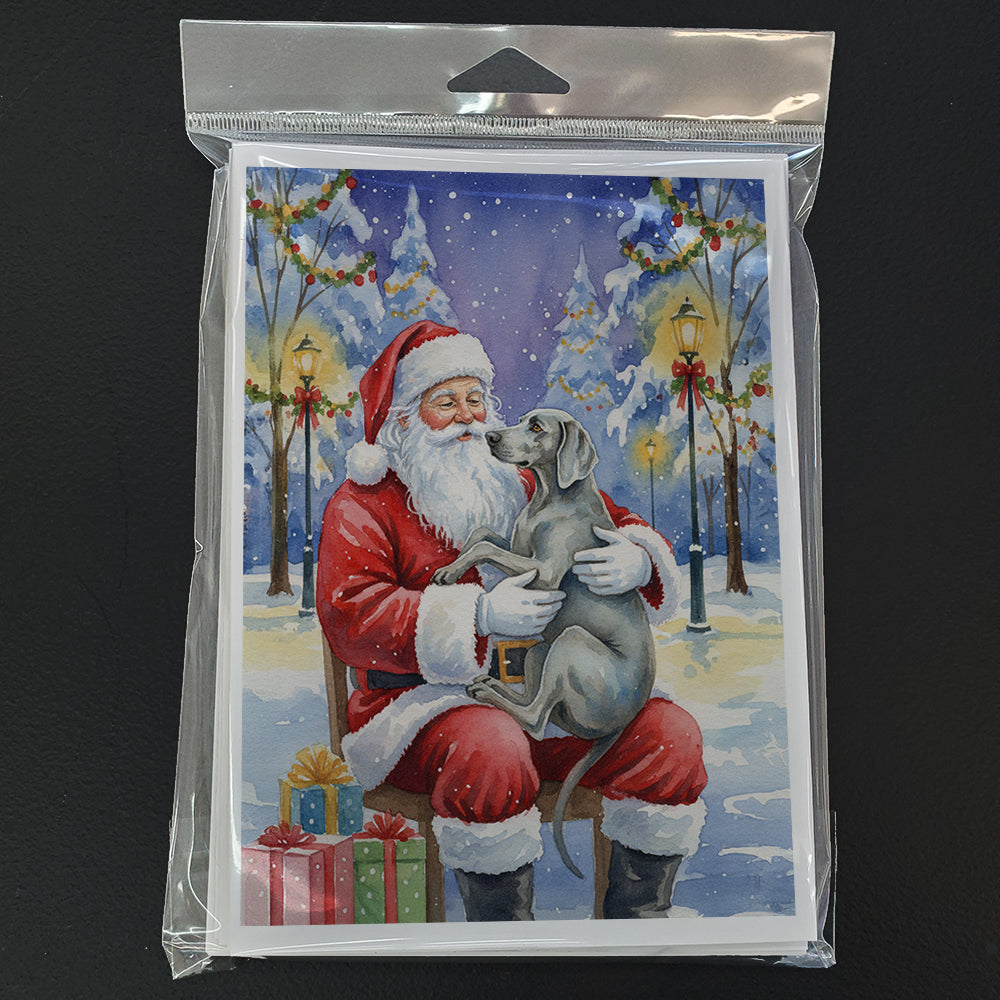 Weimaraner with Santa Claus Greeting Cards Pack of 8