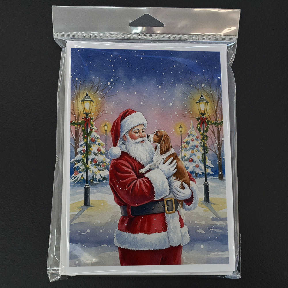 Welsh Springer Spaniel with Santa Claus Greeting Cards Pack of 8