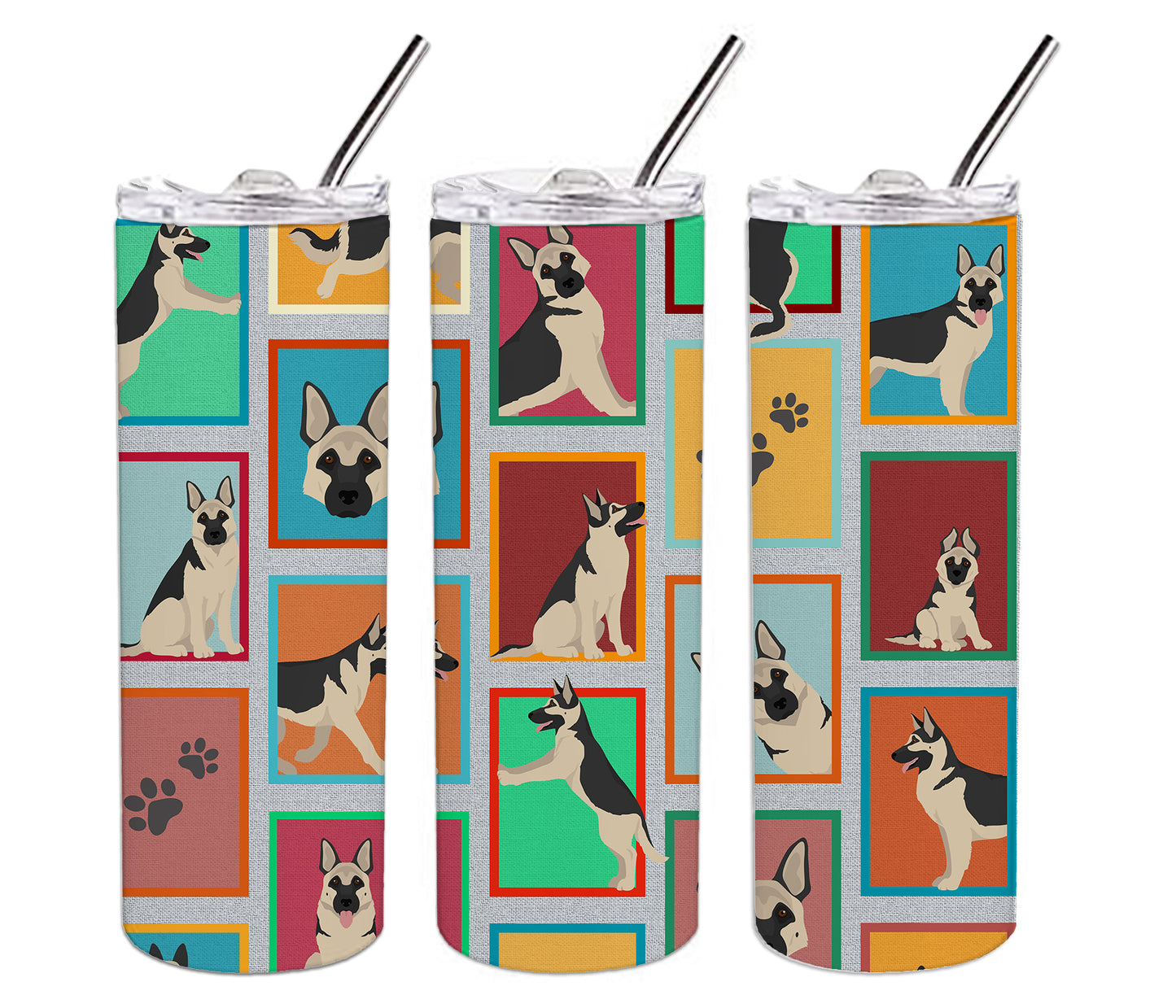 Lots of Black and Silver German Shepherd Stainless Steel Skinny Tumbler