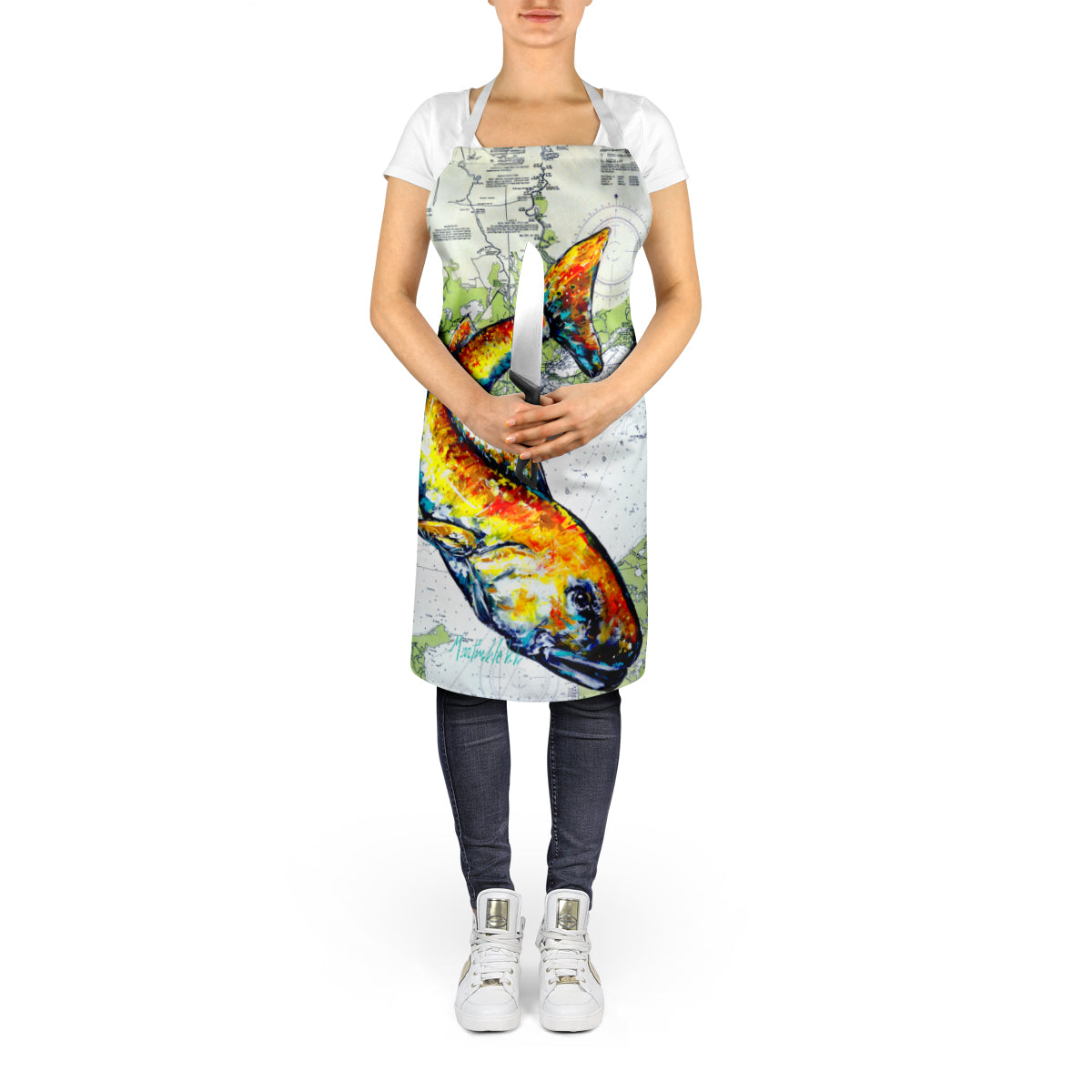 Red Fish On Map Apron