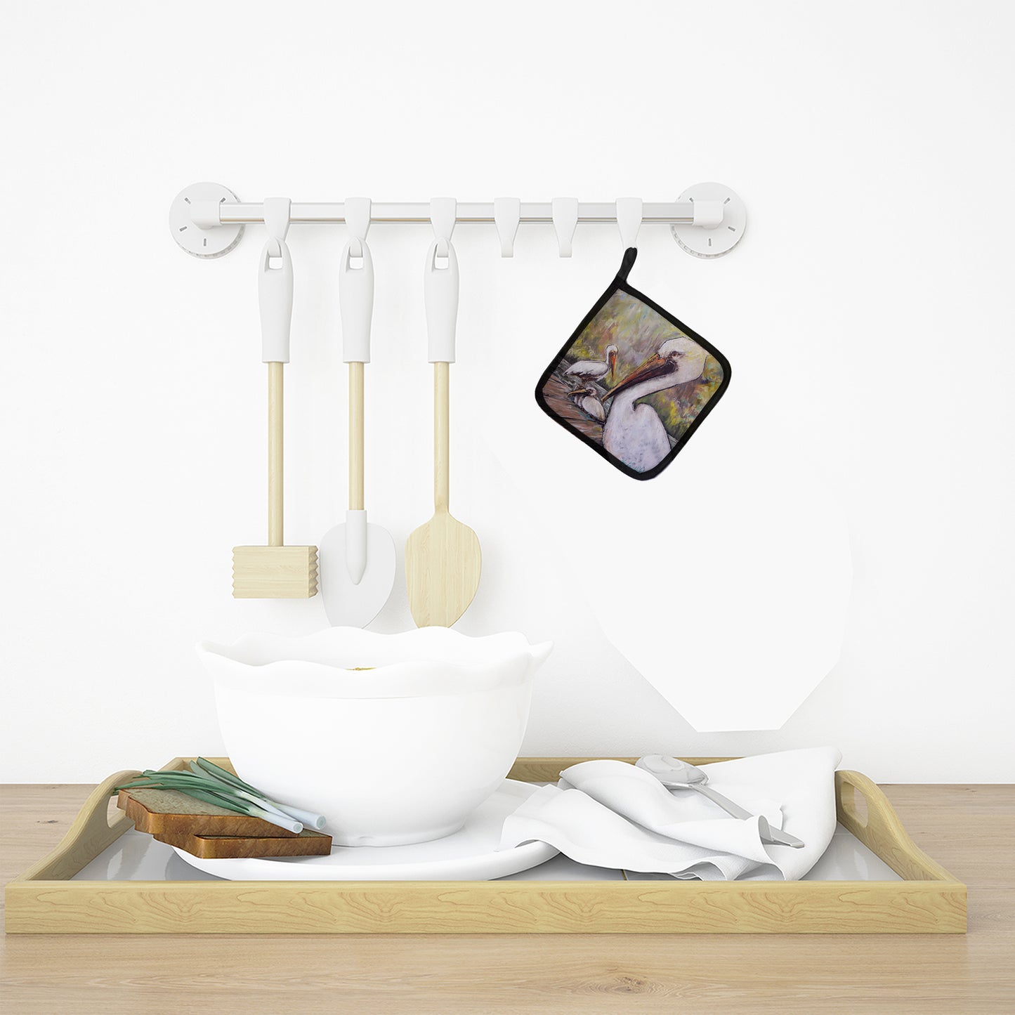 Three Pelicans on a Pier Pair of Pot Holders