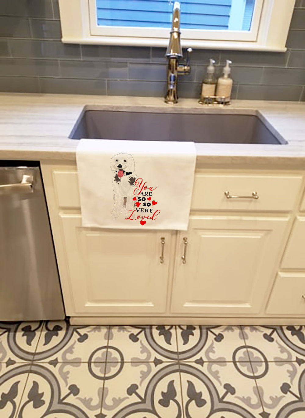 Doodle Silver and White #2 so Loved Kitchen Towel Set of 2