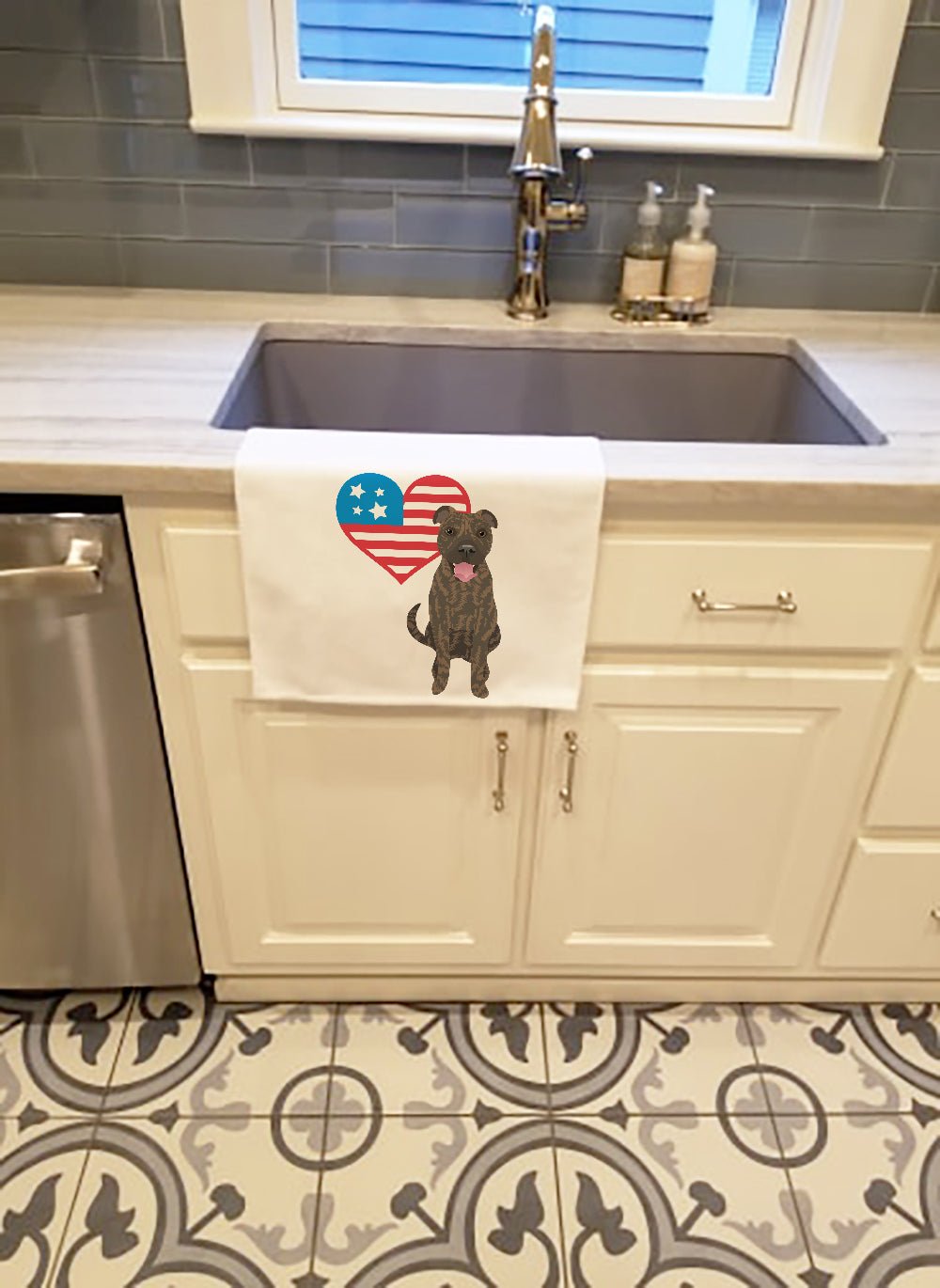 Pit Bull Brindle #1 Patriotic Kitchen Towel Set of 2