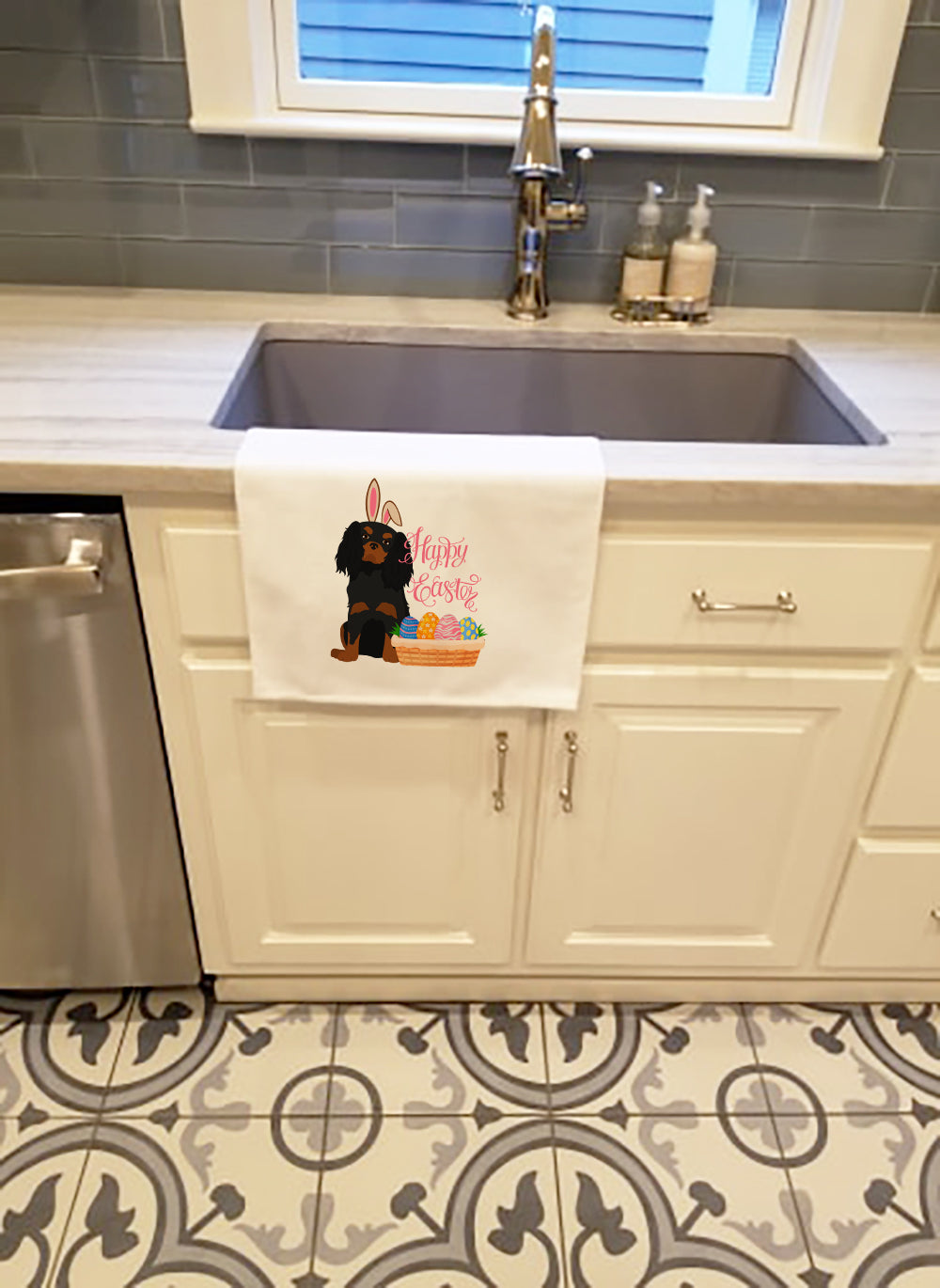 Black and Tan Cavalier Spaniel Easter Kitchen Towel Set of 2