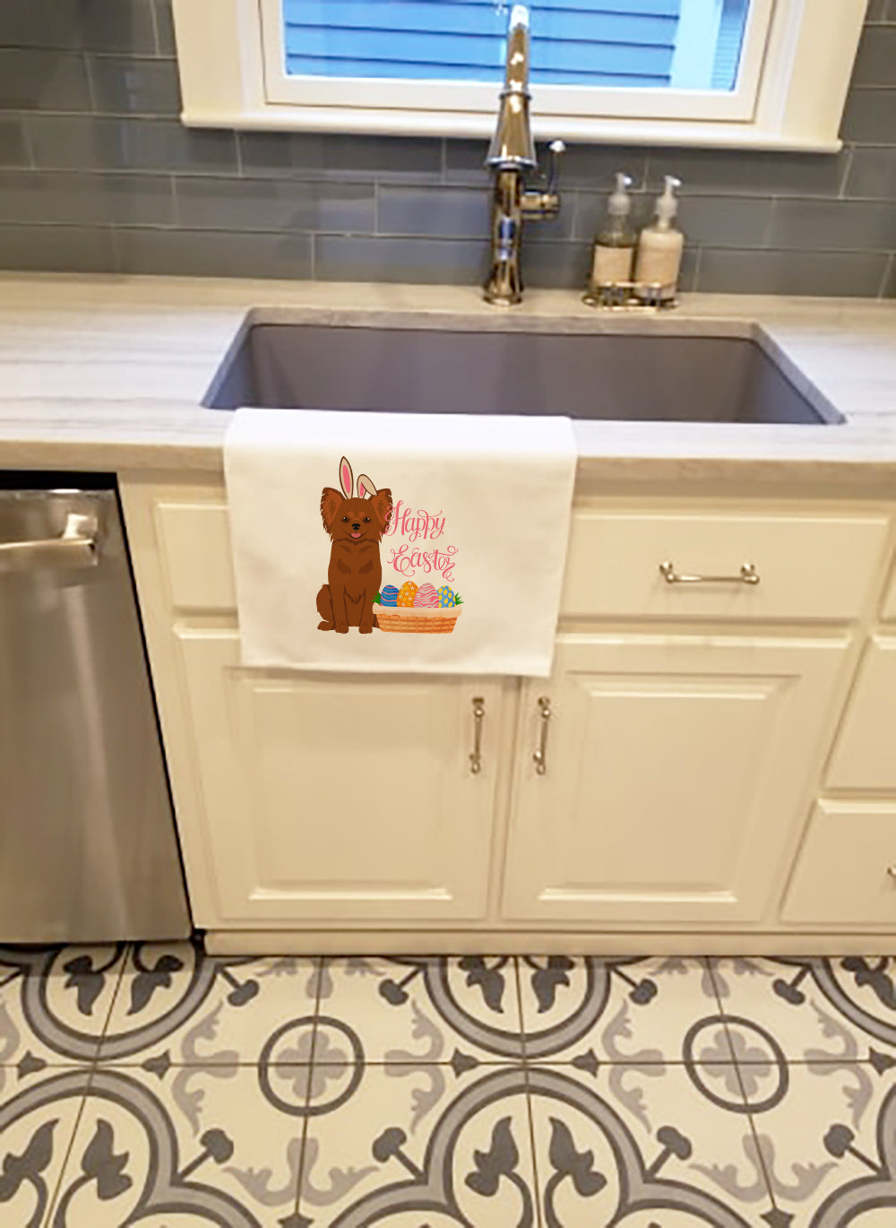 Longhaired Red Chihuahua Easter Kitchen Towel Set of 2
