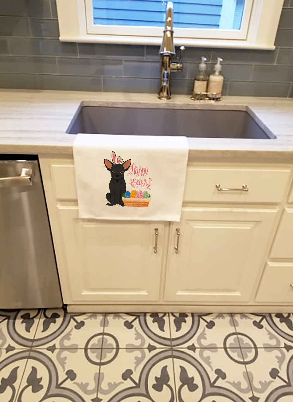 Black Chihuahua Easter Kitchen Towel Set of 2