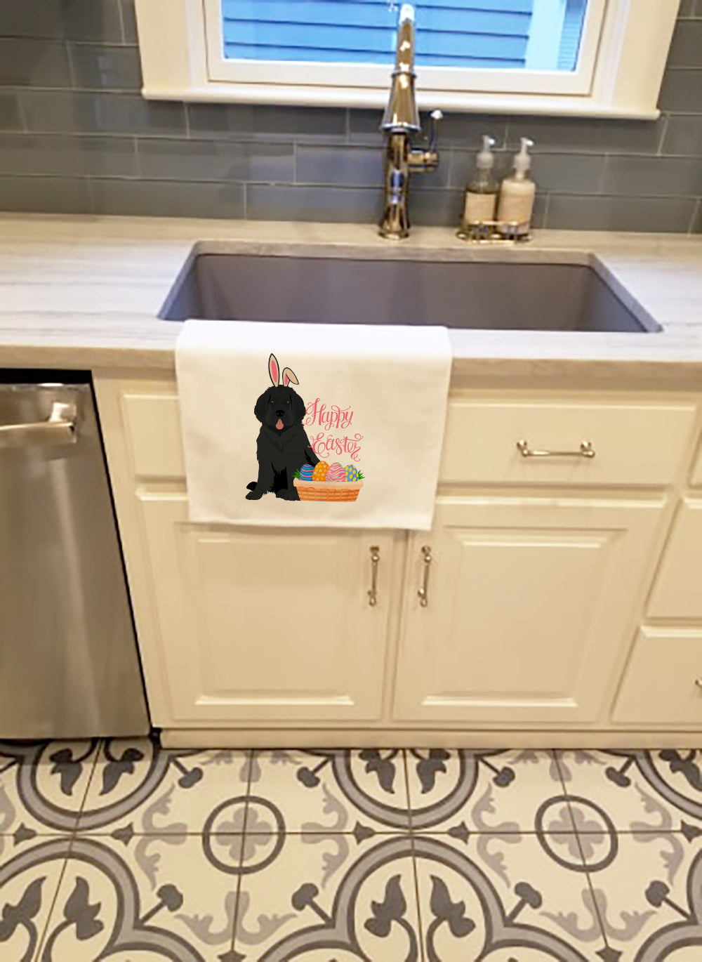 Black Newfoundland Easter Kitchen Towel Set of 2