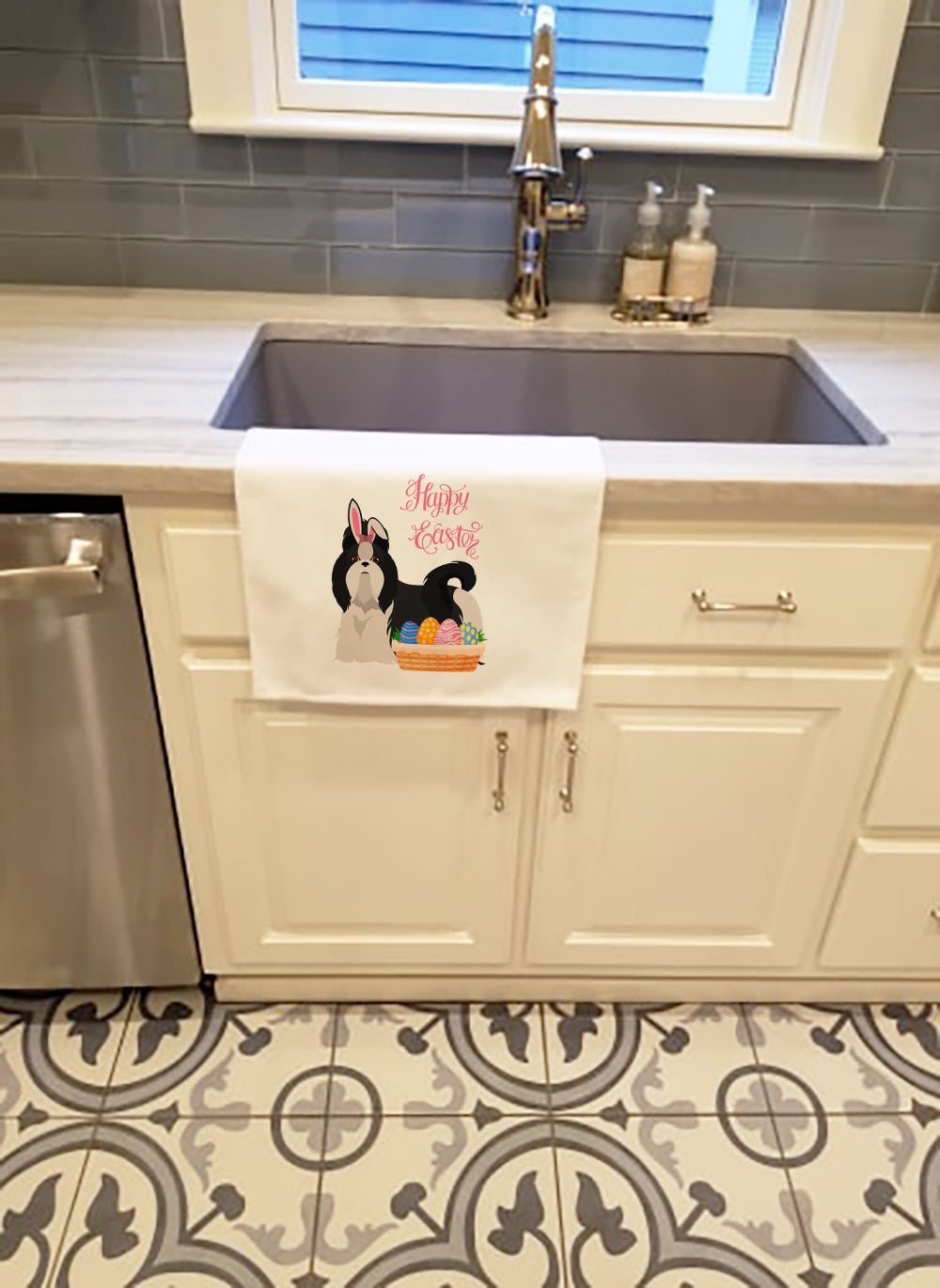 Black and White Shih Tzu Easter Kitchen Towel Set of 2