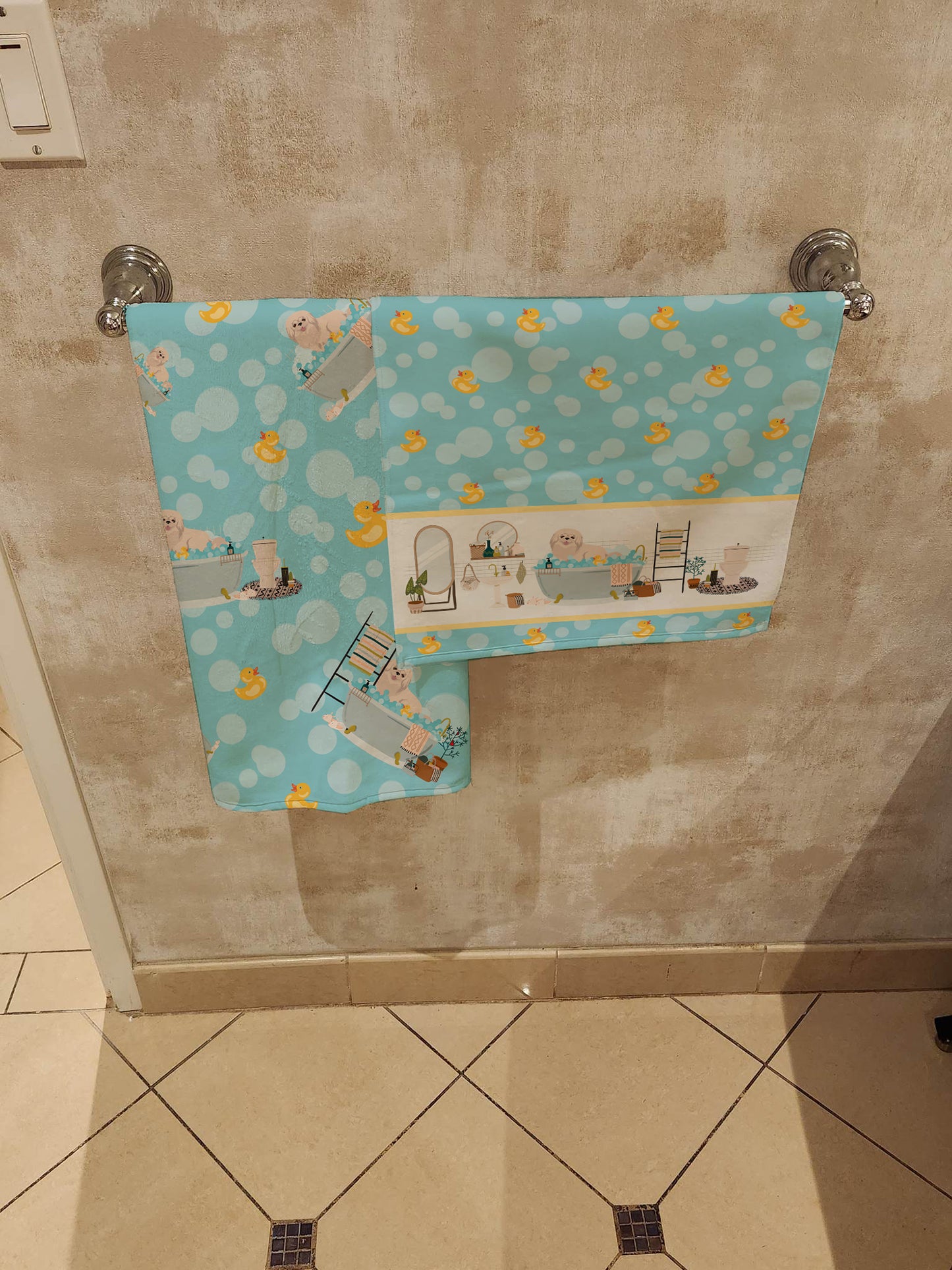 White Pekingese Bath Towel Large