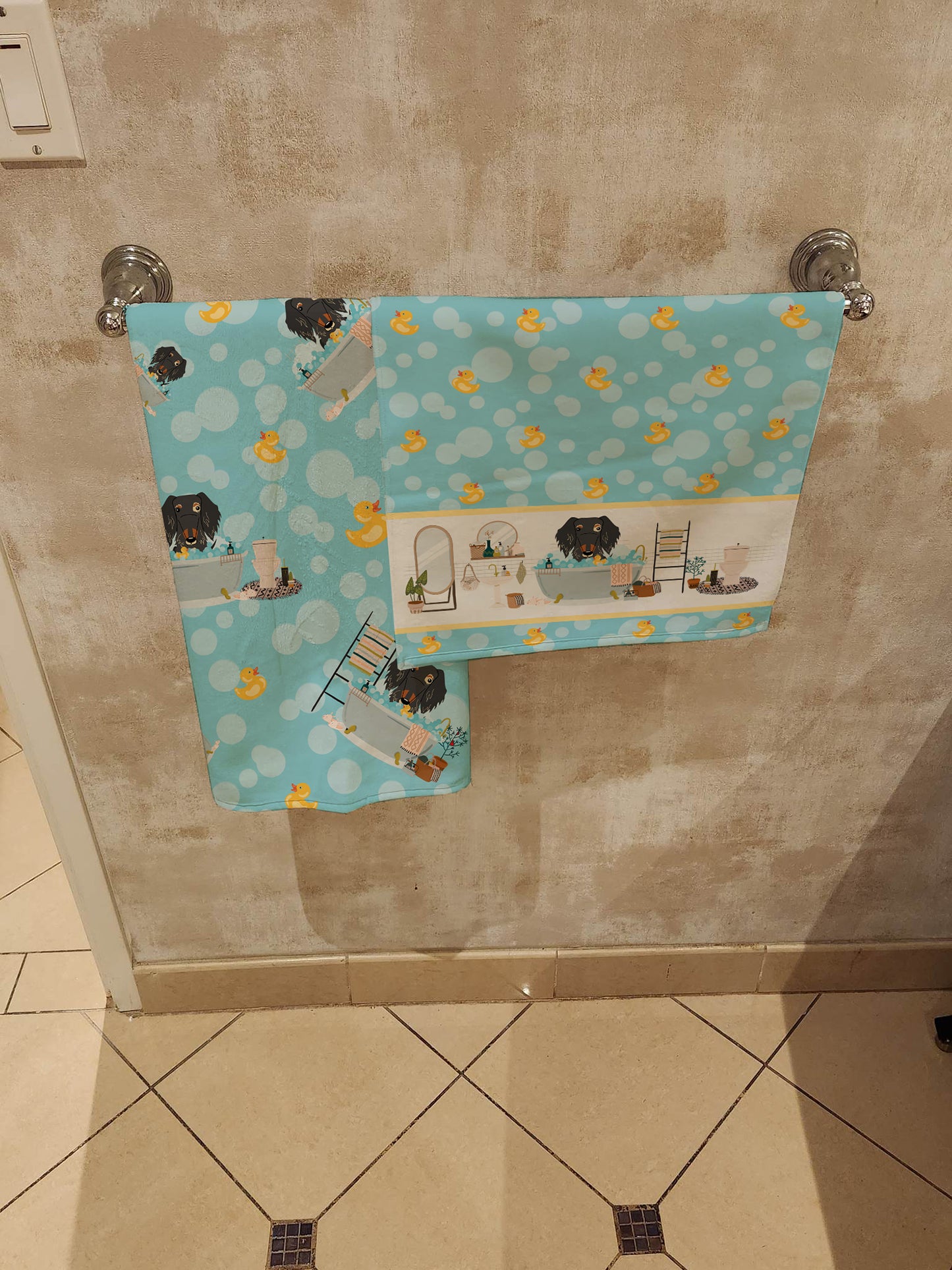 Dapple Wire Haired Dachshund in Bathtub Bath Towel Large