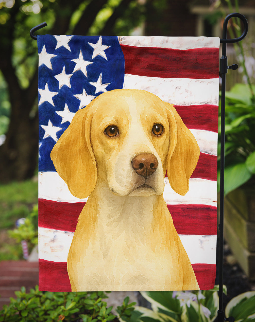 Lemon and White Beagle American Flag Garden Flag