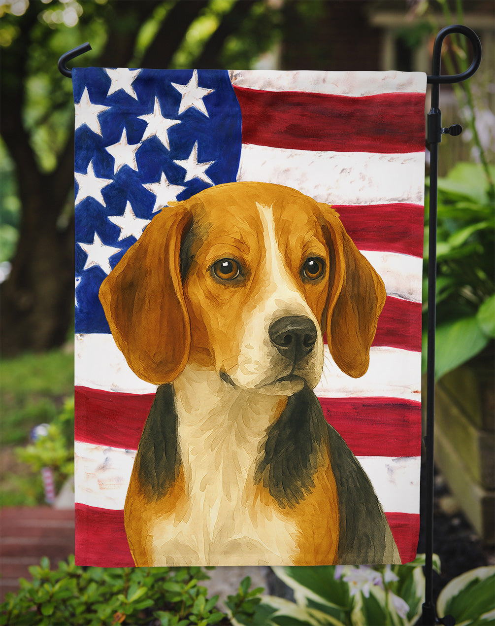 Tri-color Beagle American Flag Garden Flag