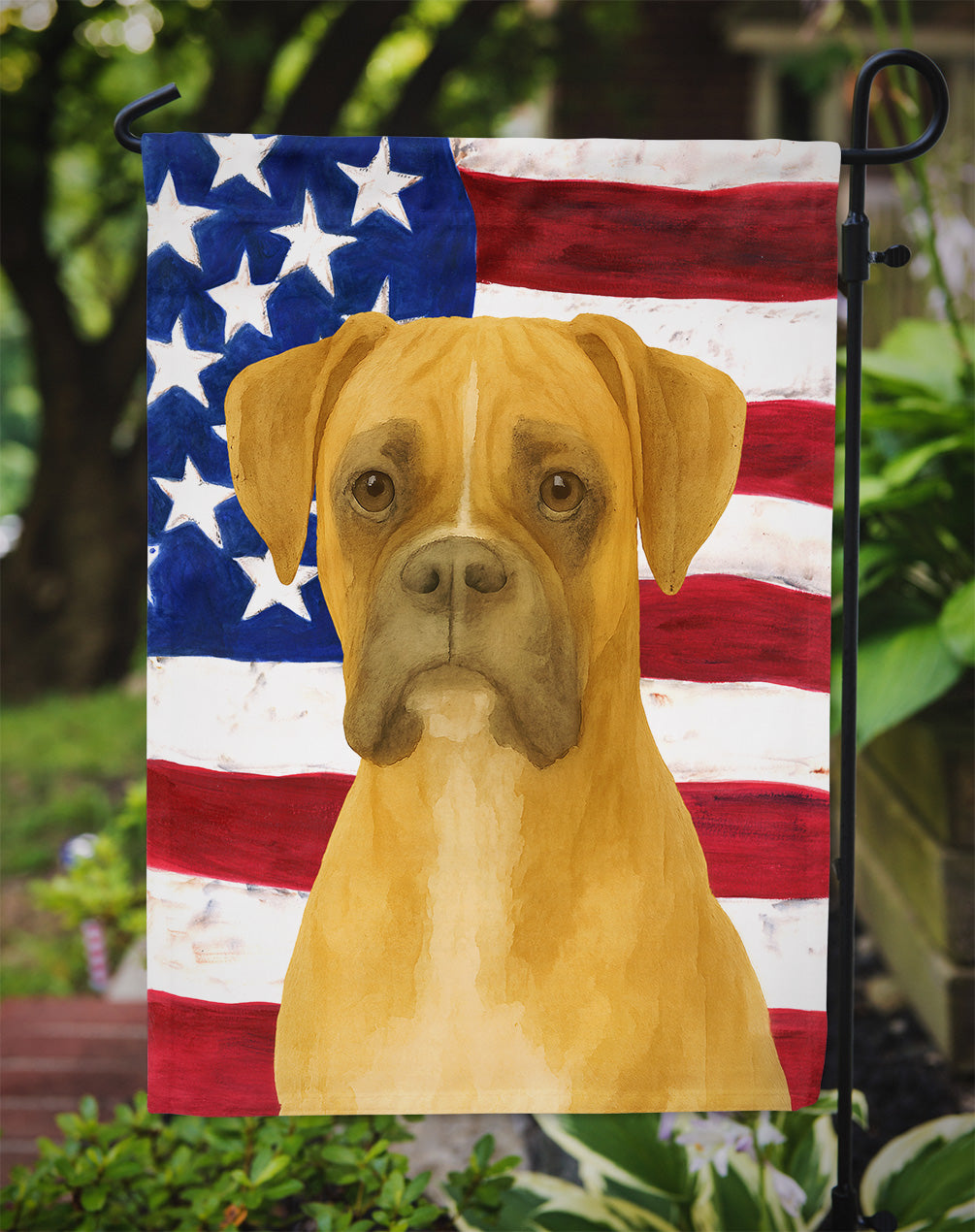 Fawn Boxer American Flag Garden Flag