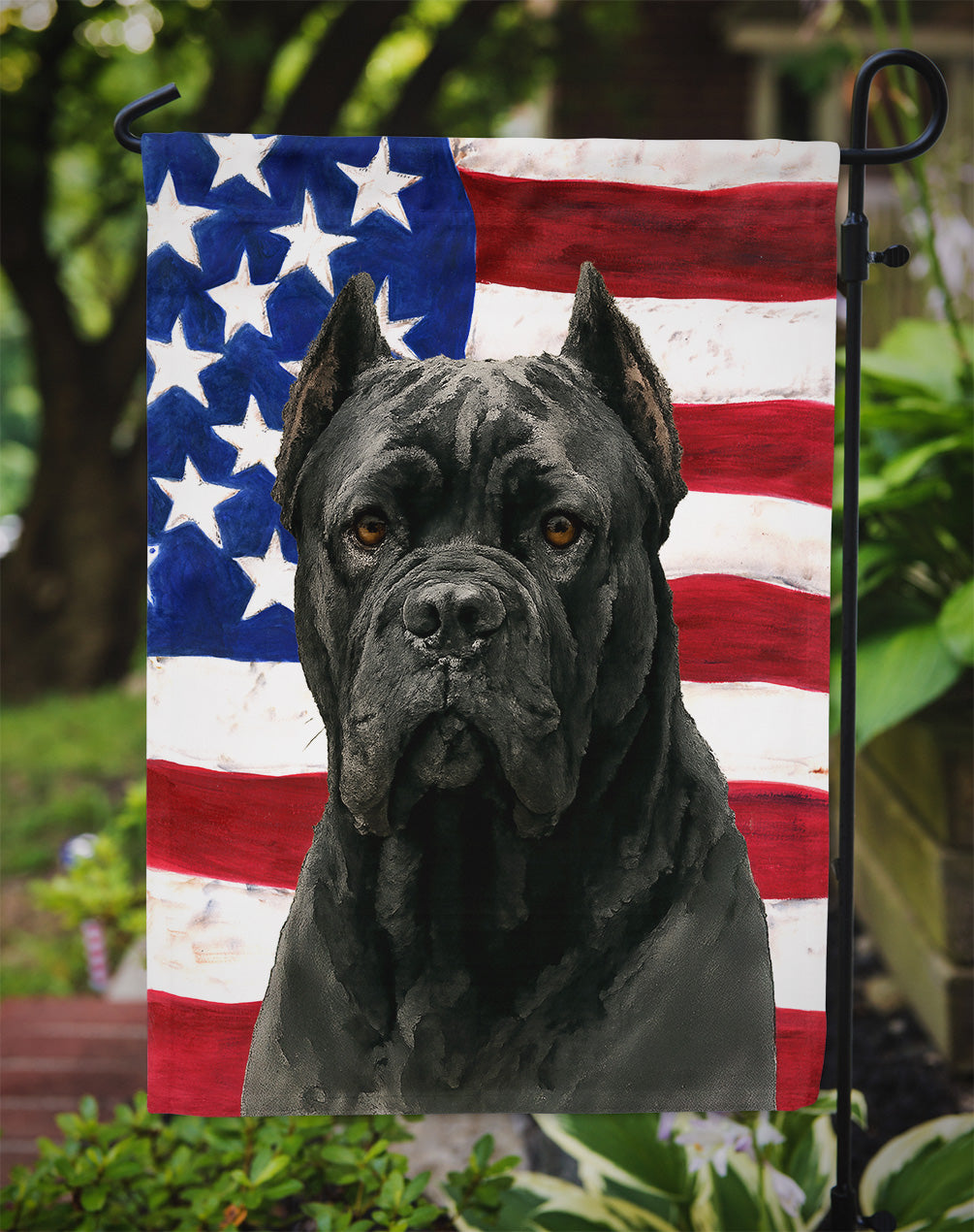 Black Cane Corso American Flag Garden Flag