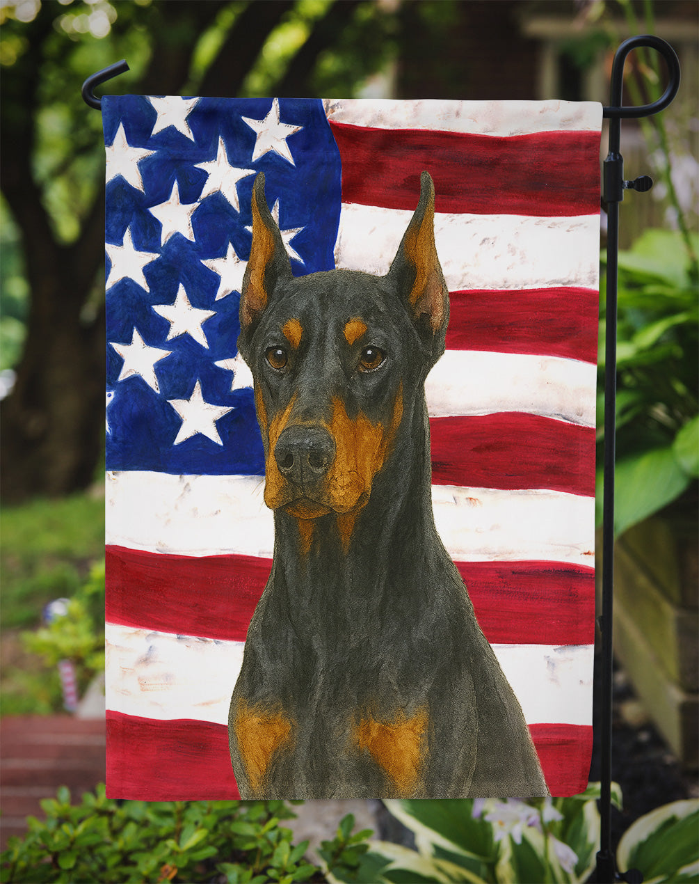 Doberman Pinscher American Flag Garden Flag