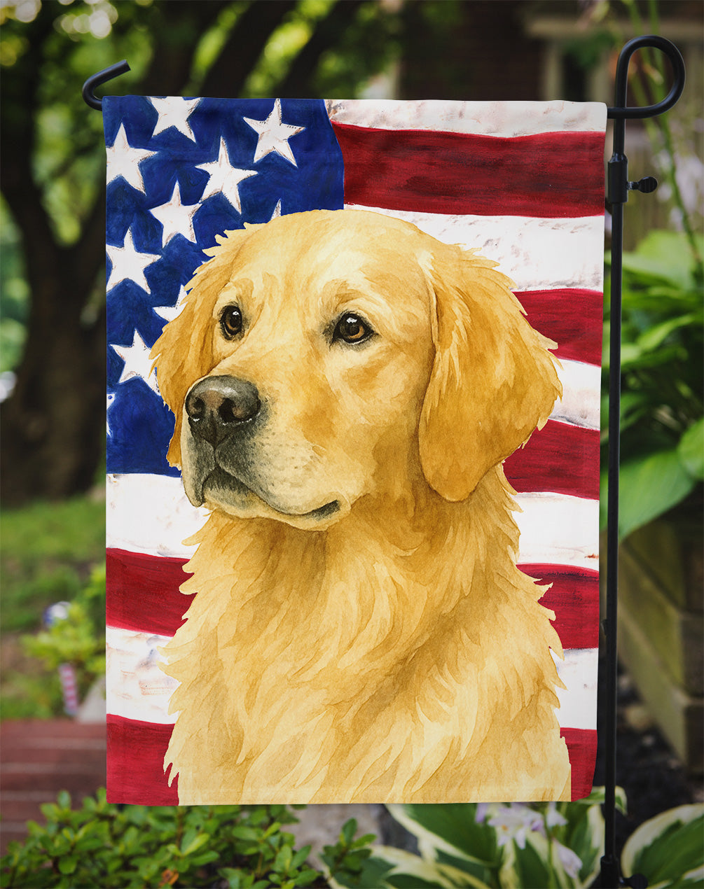 Light Golden Retriever American Flag Garden Flag