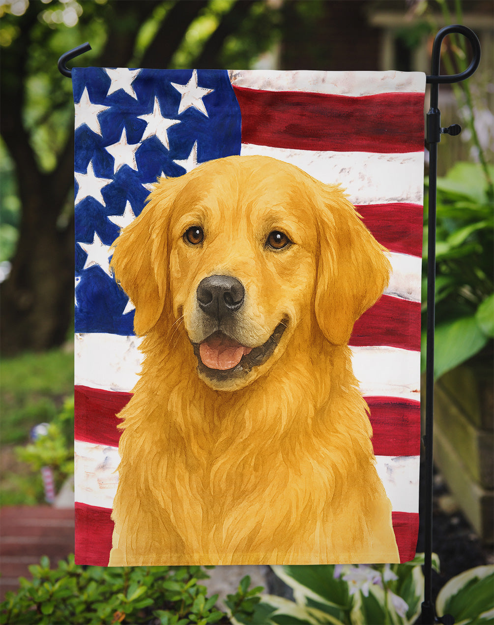 Golden Retriever American Flag Garden Flag