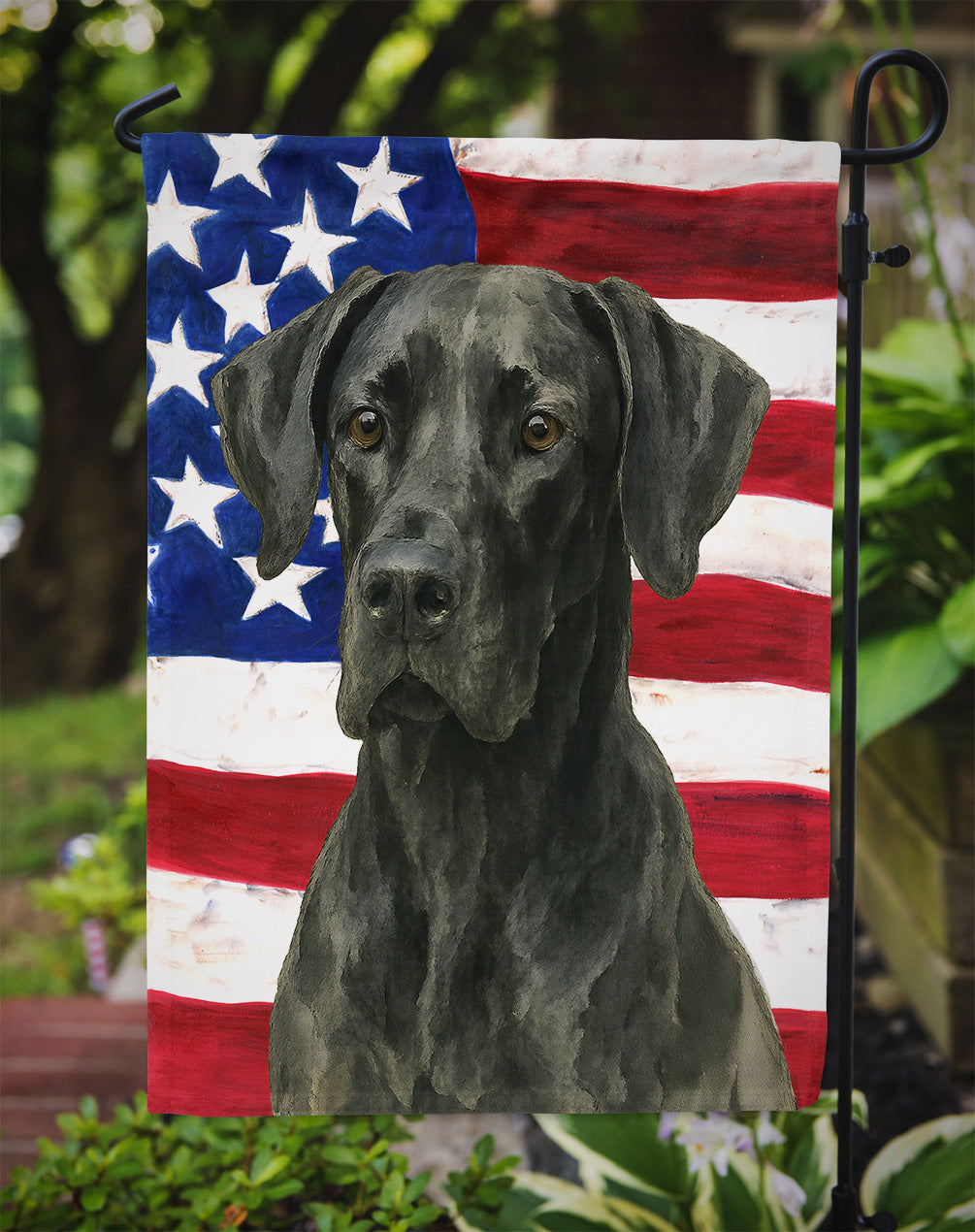 Black Great Dane American Flag Garden Flag