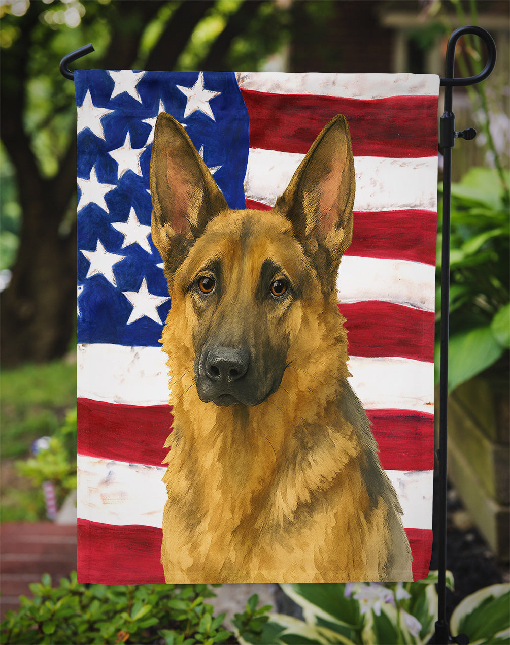 Sable German Shepherd American Flag Garden Flag