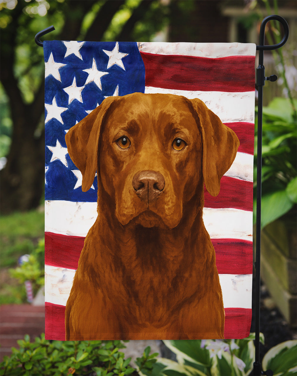 Chocolate Labrador Retriever American Flag Garden Flag