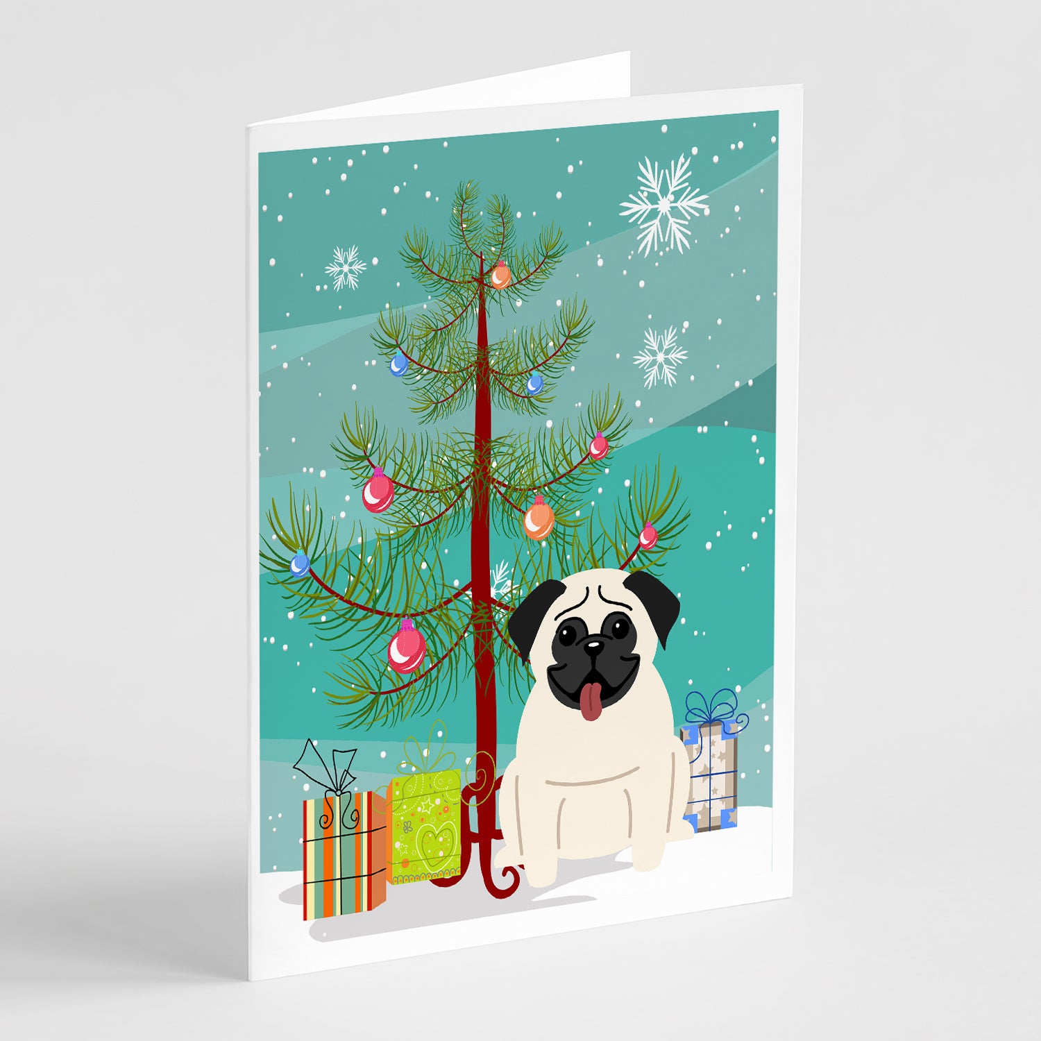 Buy this Merry Christmas Tree Pug Cream Greeting Cards Pack of 8