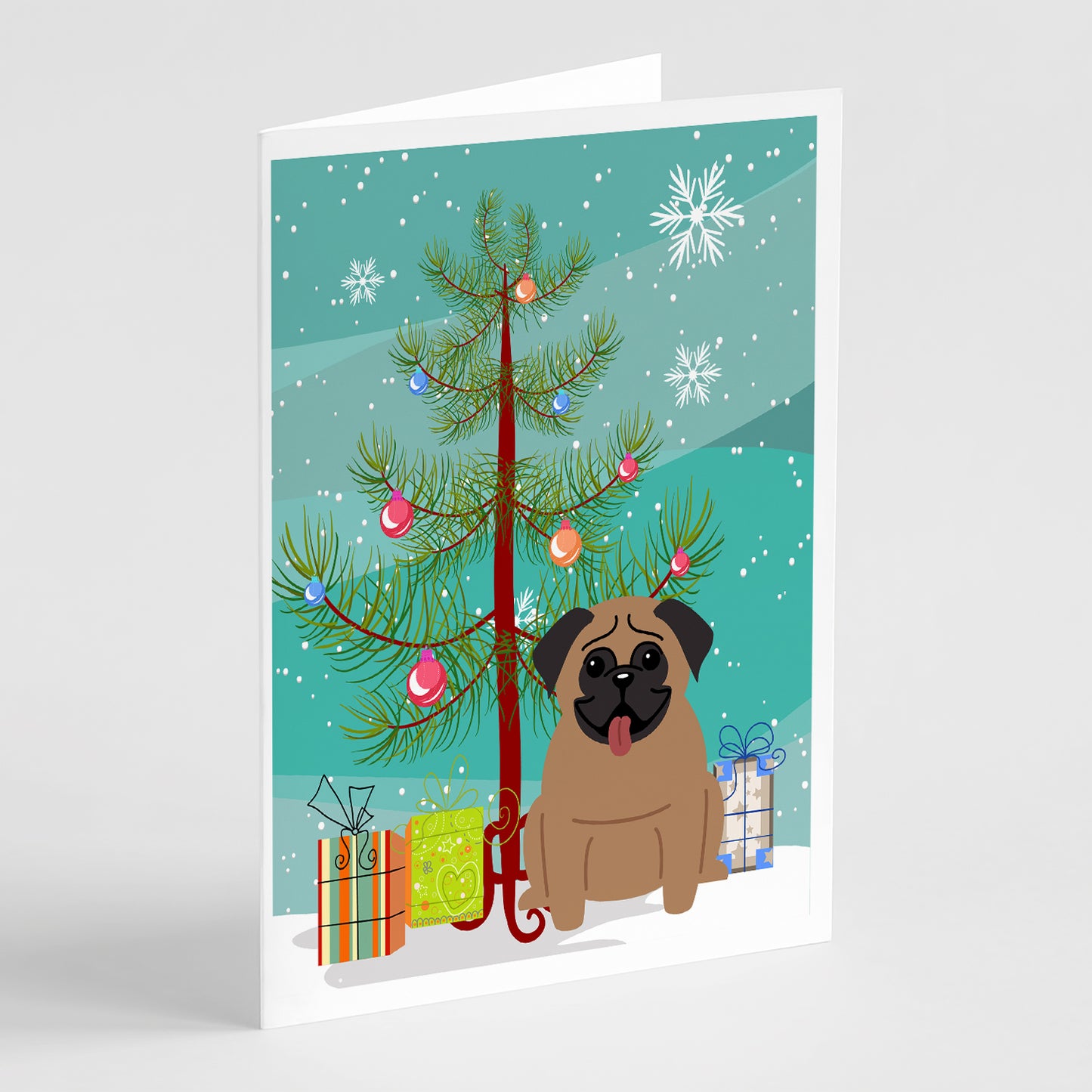Buy this Merry Christmas Tree Pug Brown Greeting Cards Pack of 8