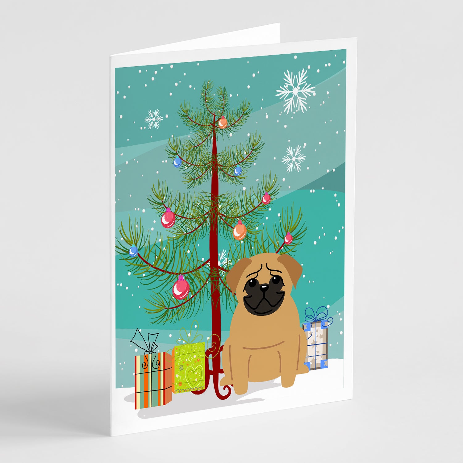 Buy this Merry Christmas Tree Pug Brown Greeting Cards Pack of 8
