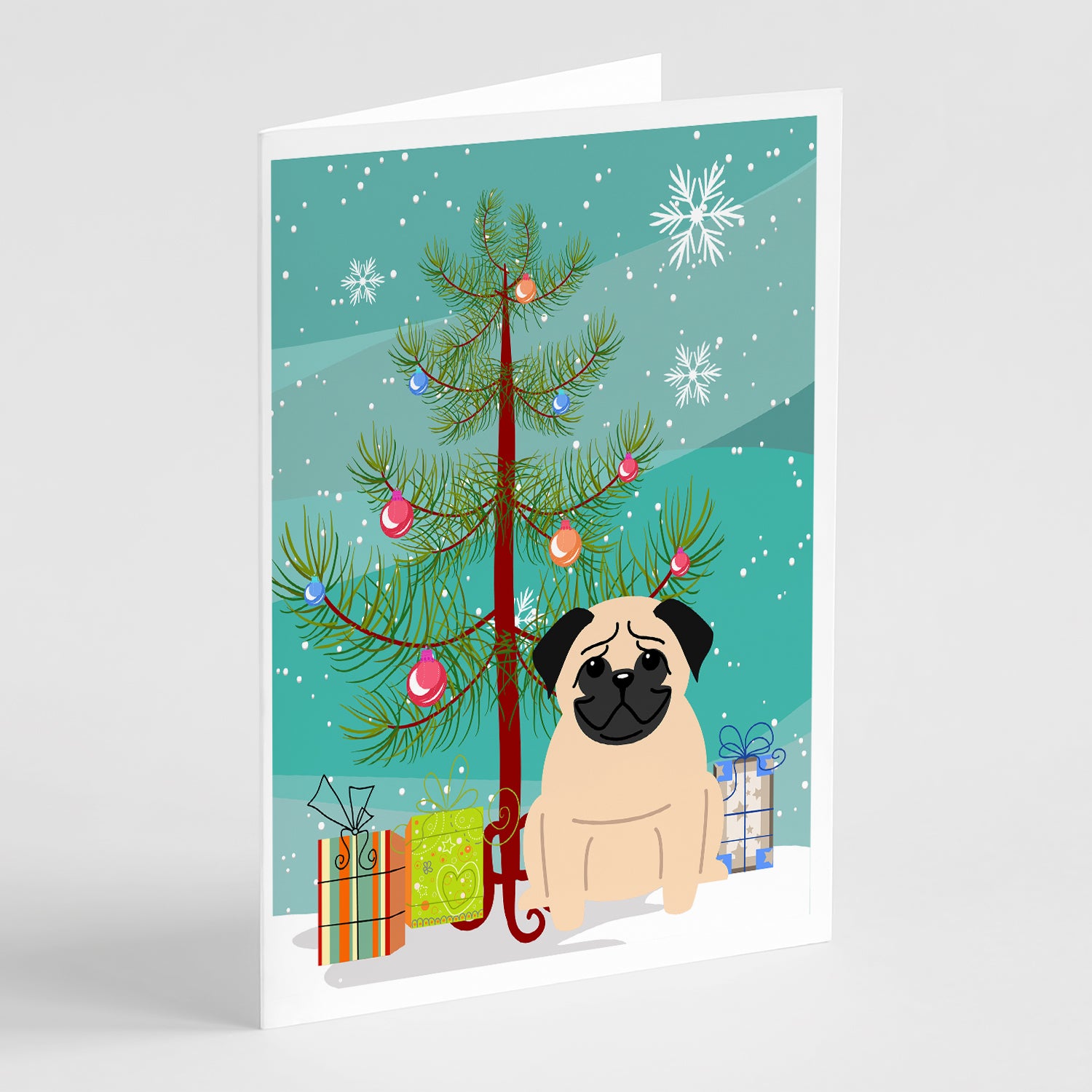 Buy this Merry Christmas Tree Pug Fawn Greeting Cards Pack of 8