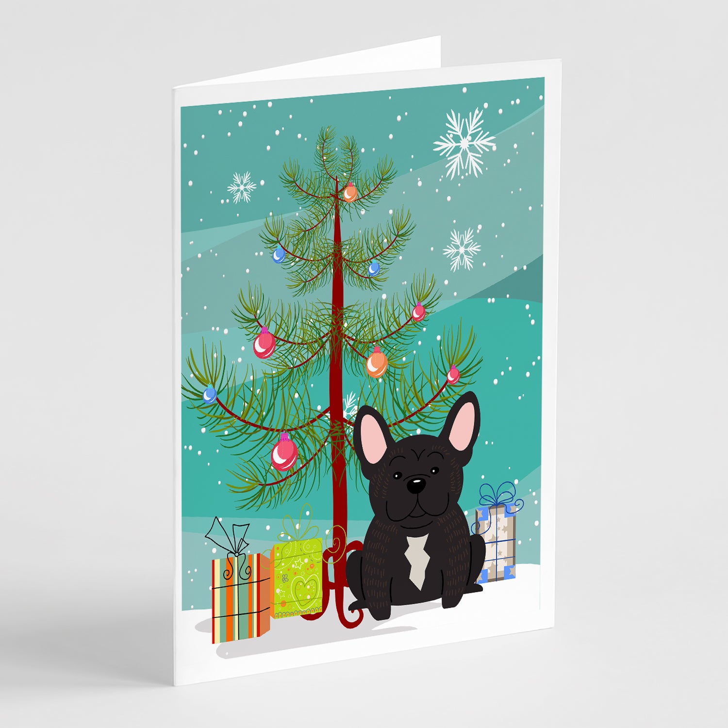 Buy this Merry Christmas Tree French Bulldog Brindle Greeting Cards Pack of 8