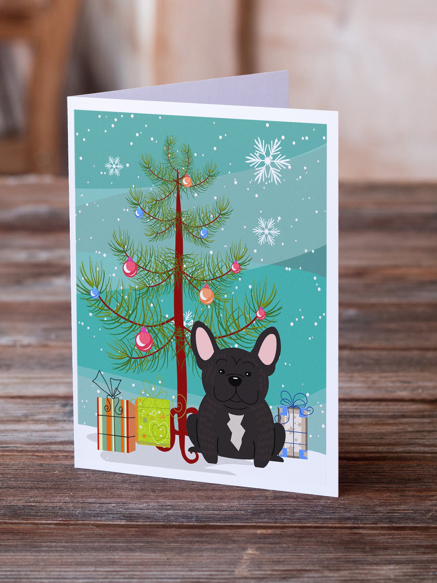 Merry Christmas Tree French Bulldog Brindle Greeting Cards Pack of 8