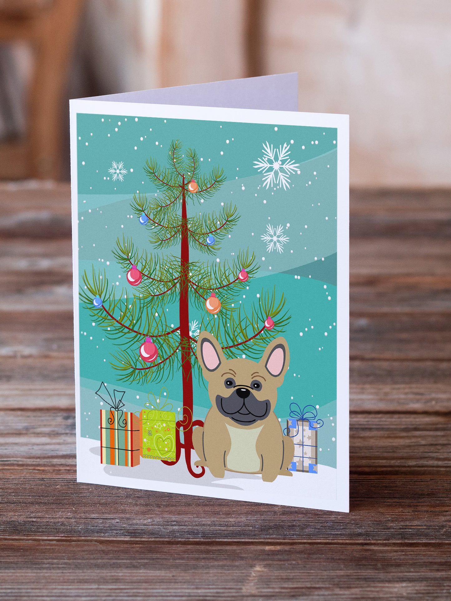 Merry Christmas Tree French Bulldog Cream Greeting Cards Pack of 8