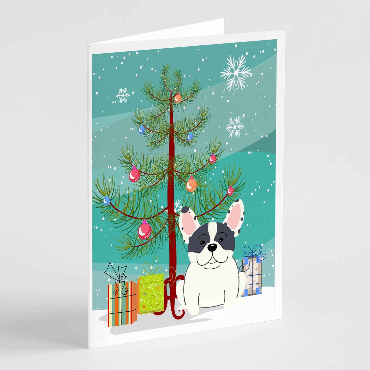 Buy this Merry Christmas Tree French Bulldog Piebald Greeting Cards Pack of 8
