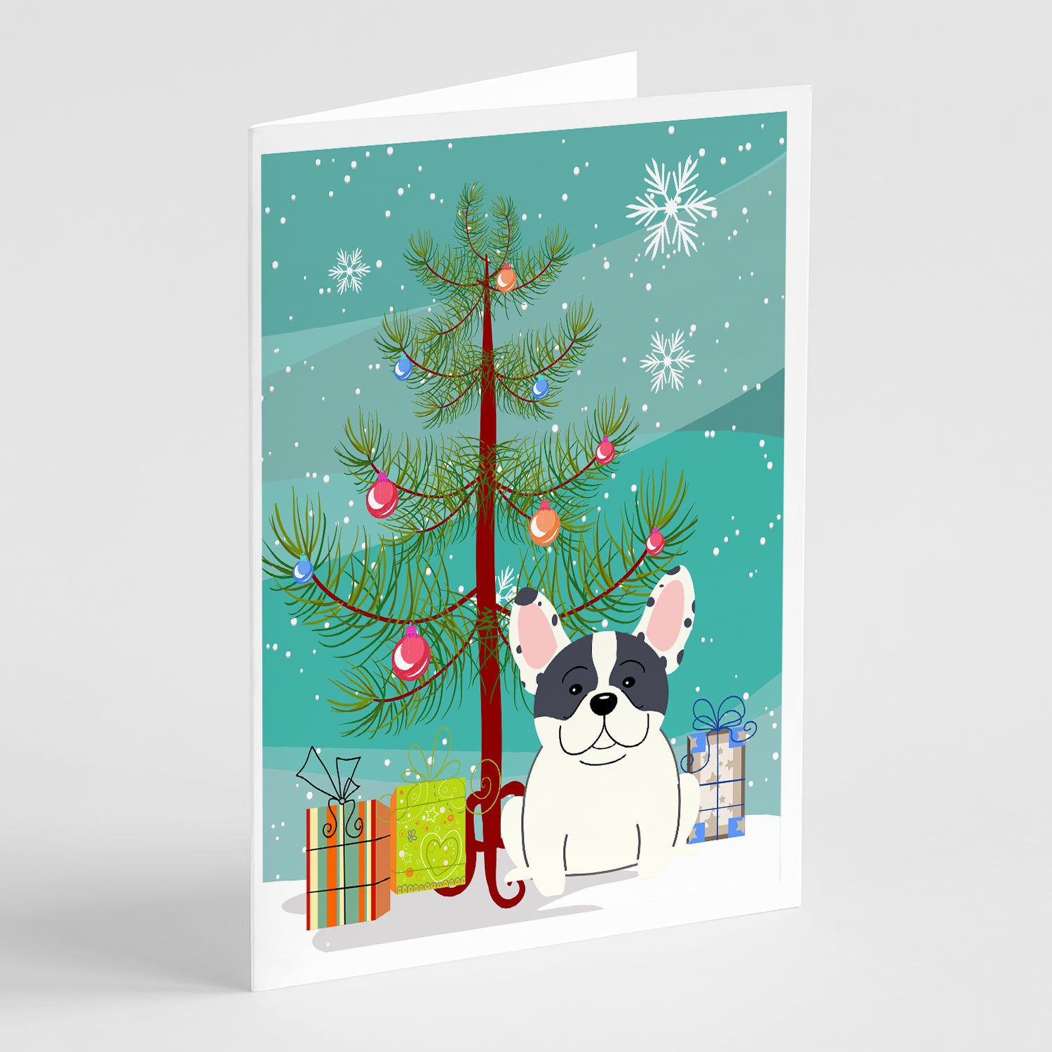 Buy this Merry Christmas Tree French Bulldog Piebald Greeting Cards Pack of 8
