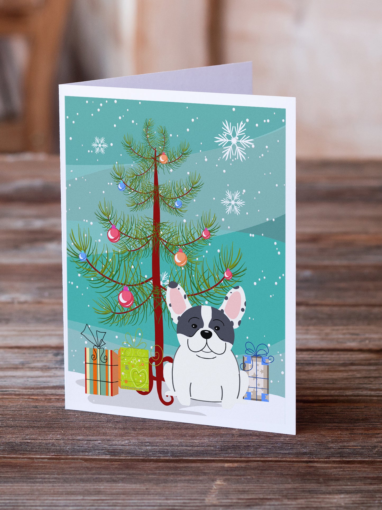 Merry Christmas Tree French Bulldog Piebald Greeting Cards Pack of 8