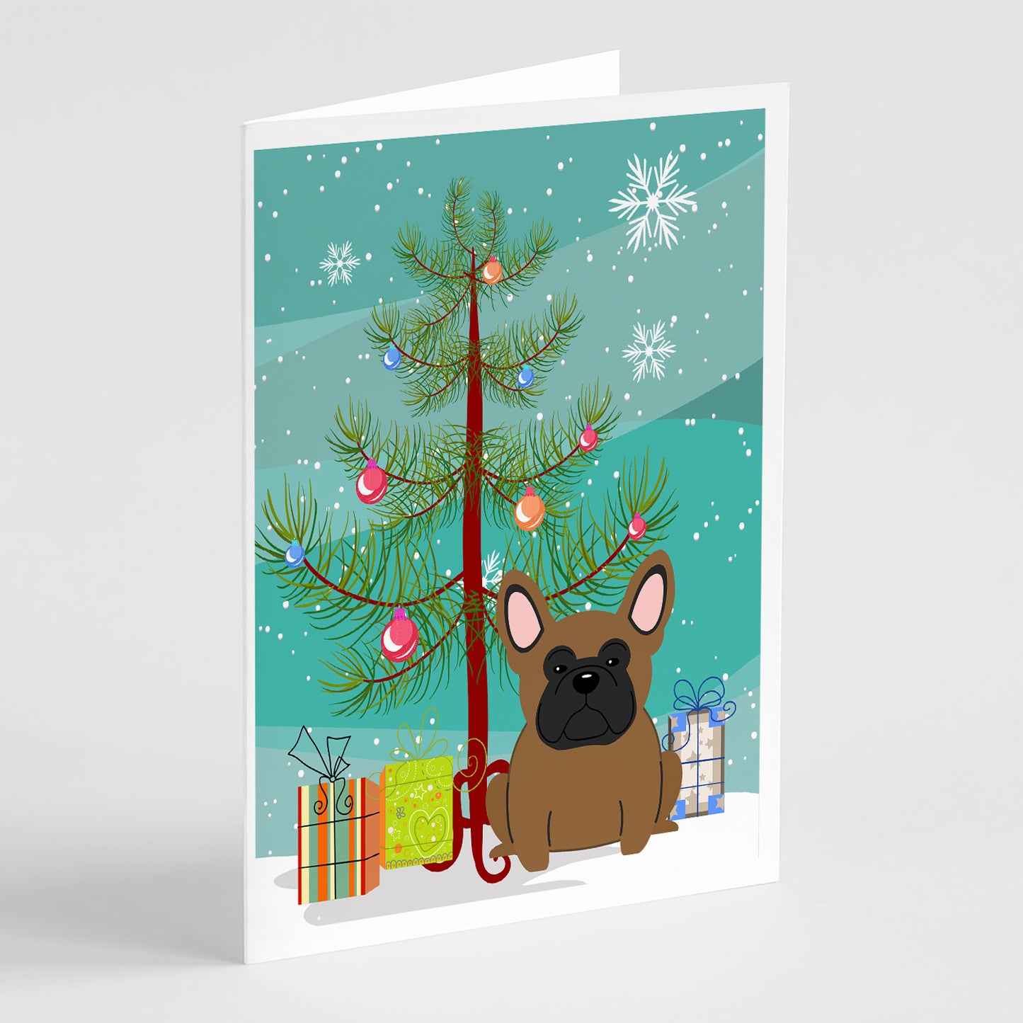 Buy this Merry Christmas Tree French Bulldog Brown Greeting Cards Pack of 8