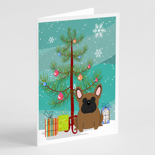 Buy this Merry Christmas Tree French Bulldog Brown Greeting Cards Pack of 8
