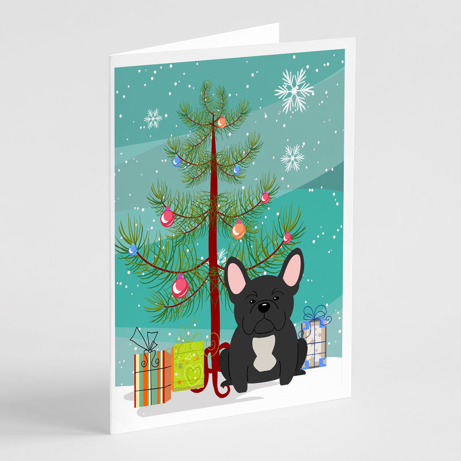 Buy this Merry Christmas Tree French Bulldog Black Greeting Cards Pack of 8