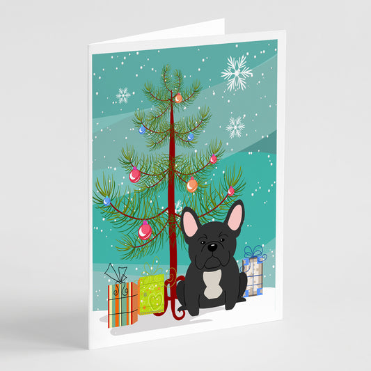 Buy this Merry Christmas Tree French Bulldog Black Greeting Cards Pack of 8