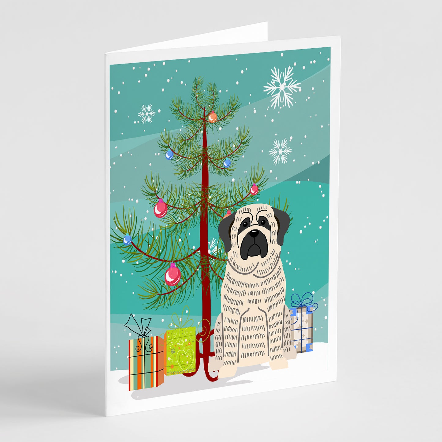 Buy this Merry Christmas Tree Mastiff Brindle White Greeting Cards Pack of 8