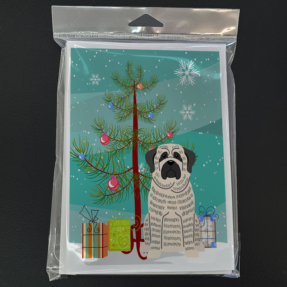 Merry Christmas Tree Mastiff Brindle White Greeting Cards Pack of 8