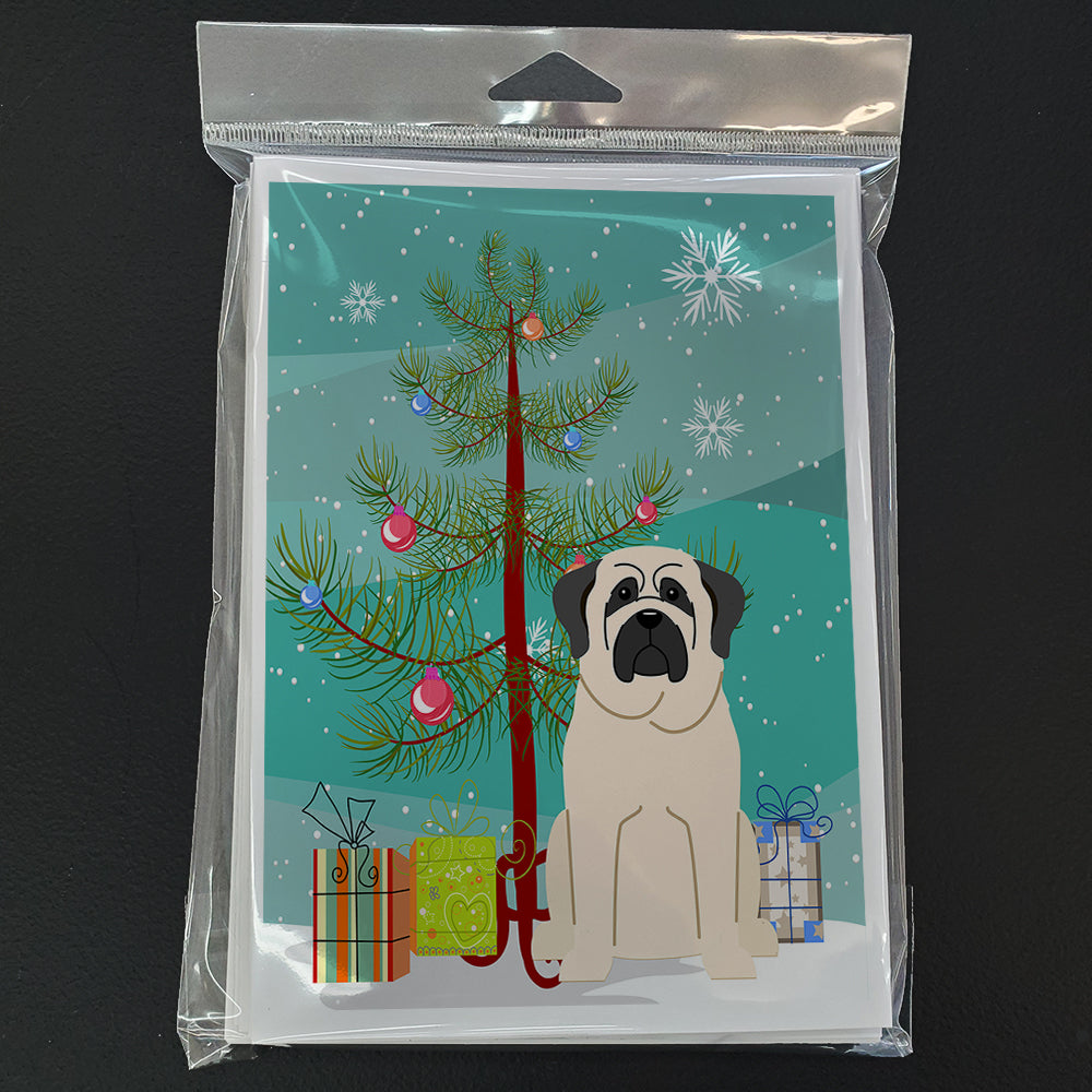 Merry Christmas Tree Mastiff White Greeting Cards Pack of 8
