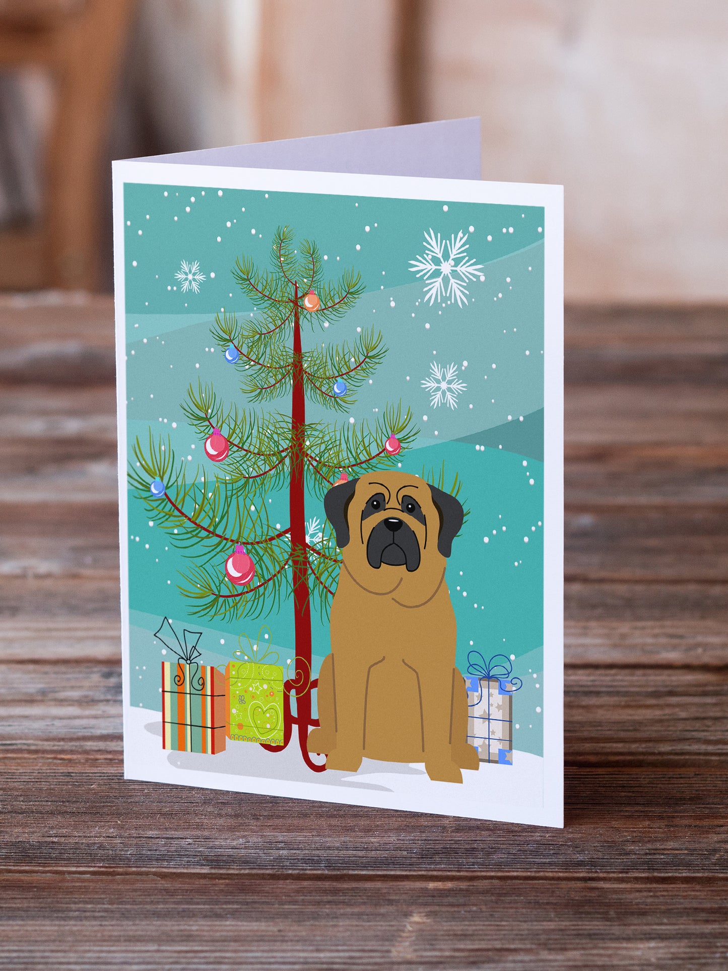 Merry Christmas Tree Mastiff Greeting Cards Pack of 8