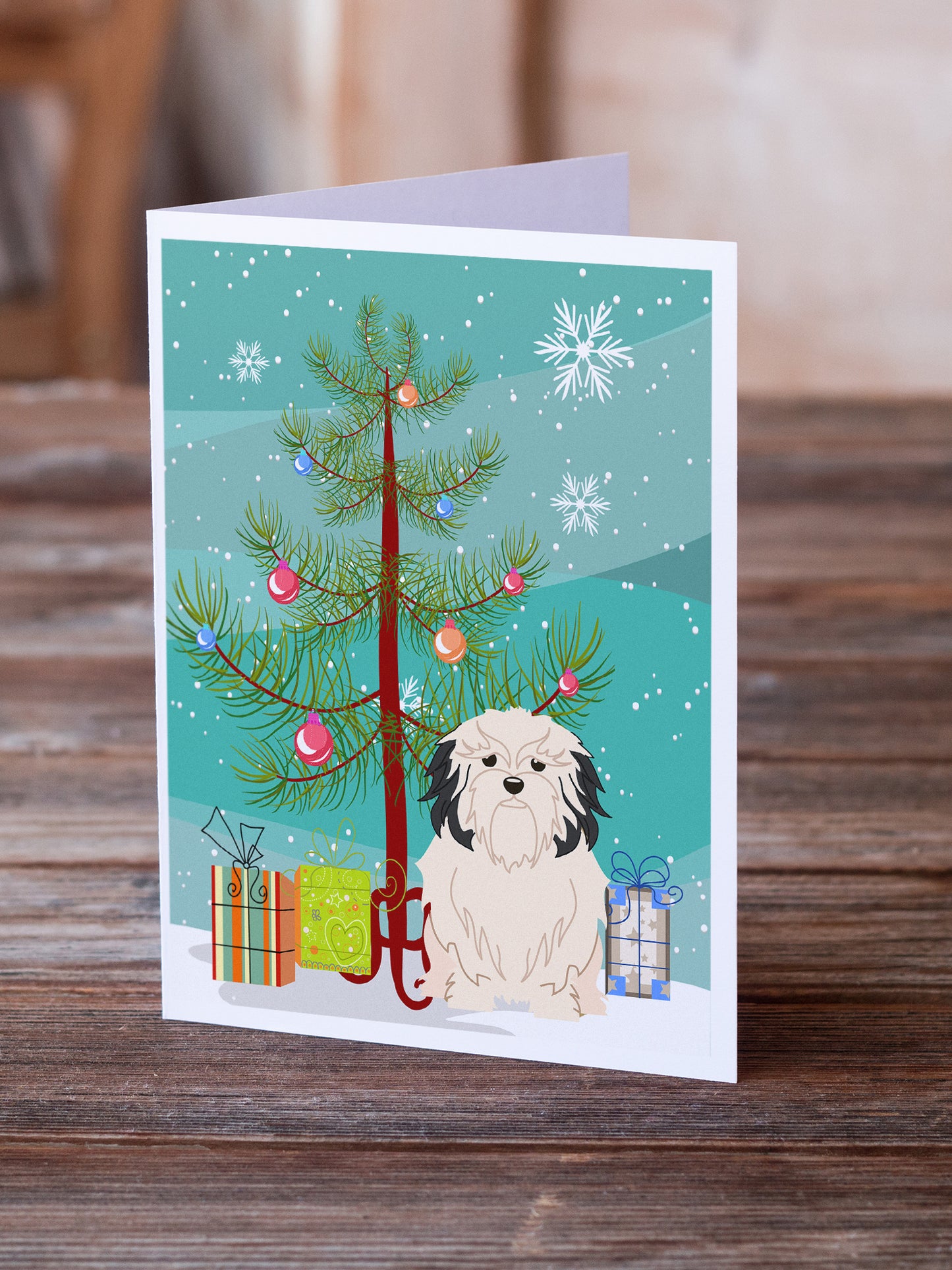 Merry Christmas Tree Lowchen Greeting Cards Pack of 8
