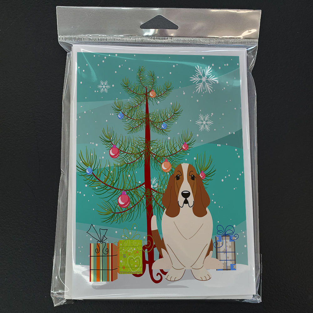 Merry Christmas Tree Basset Hound Greeting Cards Pack of 8